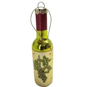 Hand Blown Green Glass Wine Bottle Christmas Ornament Green Grapes 6 in. Tall